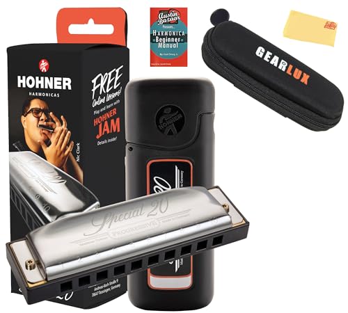 Hohner Special 20 Harmonica - Key of A Bundle with Case, Pouch, Online Manual, and Austin Bazaar Polishing Cloth