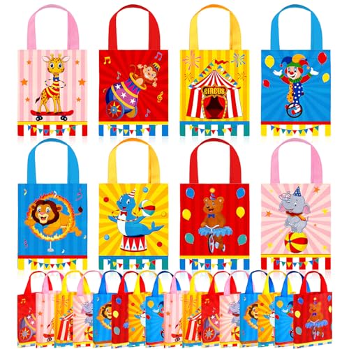 Photect 32 Pcs Circus Carnival Party Favor Bags Carnival Gift Bags Non Woven Circus Treat Candy Goodie Wrapping with Handles for Birthday Baby Shower Decoration Showman Theme Party Supplies