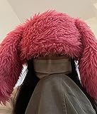 Y2K Fuzzy Bunny Hat for Women Cute Plush Beanie with Bunny Ears Long Rabbit Ears Winter Hat (Pink)