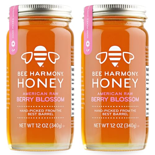 Bee Harmony Berry Blossom American Raw Honey, 12 OZ Each, Pack of 2