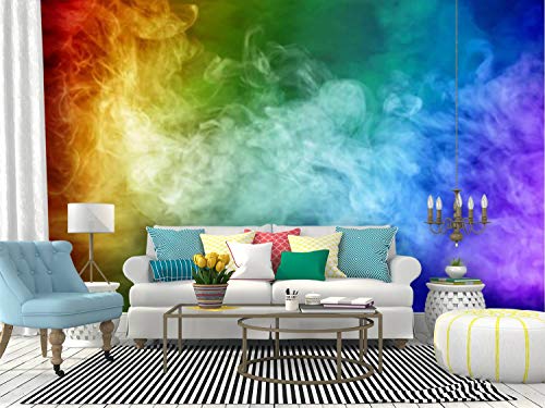SKIWAMural Self Adhesive Wallpaper Roll Paper Rainbow Colored Smoke Colorfuls and Pictures Removable Peel and Stick Wallpaper Decorative Wall Mural Posters Home Covering Interior Film