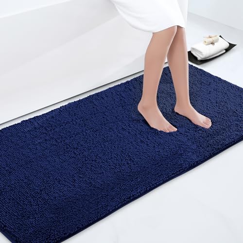 Smiry Luxury Chenille Bathroom Rugs 70x24, Extra Soft and Absorbent Shaggy Bath Mat, Machine Washable, Non-Slip Plush Carpet Runner for Tub, Shower, and Floor, Home Decor Accessories, Navy Blue