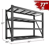 Bepatio 8000LBS Garage Shelving Heavy Duty, 77" W Storage Shelves 4 Tier Metal Shelving for Storage, Adjustable Industrial Shelving for Garage, Basement, Warehouse, Black 77" W*24" D*72”H