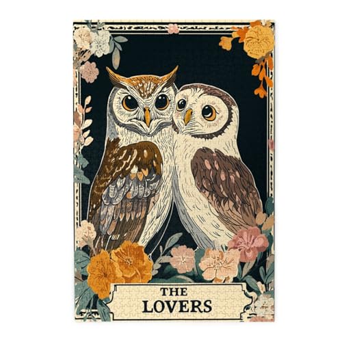 Snugozo 1000 Piece Wooden Jigsaw Puzzle for Adults,Mystical Twin Falcon in Tarot Cards Design,Brain Training Challenge,Stress Relief Activity,Esoteric Avian Artwork,Eco-Friendly Woodens Pieces