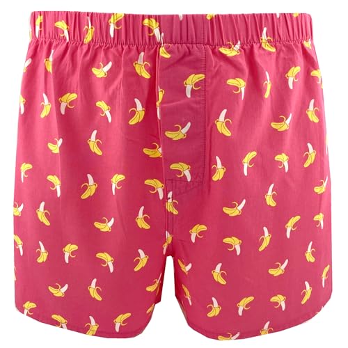 ROCK ATOLL Men's Fun Beagle Dog Shark Raccoon Pig Bison Print Boxer Shorts S-XXL (Medium, Pink Banana Print)