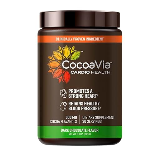 CocoaVia Cardio Health Cocoa Powder, 30 Servings, 500mg Cocoa Flavanols, Support Heart Health, Boost Nitric Oxide, Improve Circulation, Energy, Preworkout, Vegan, Dark Chocolate Cacao
