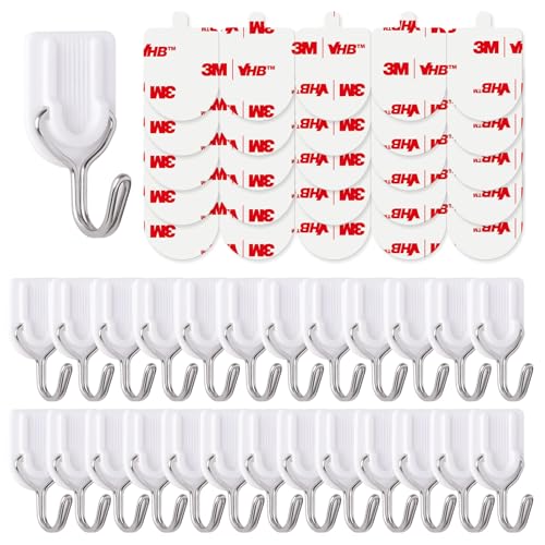 25 Wire Hooks for Hanging Heavy Duty with Strips no Damage,Adhesive Wall Hook Small, removalbe Large Sticky Bulk, for Key, Coat, Towel, Outdoor, hat