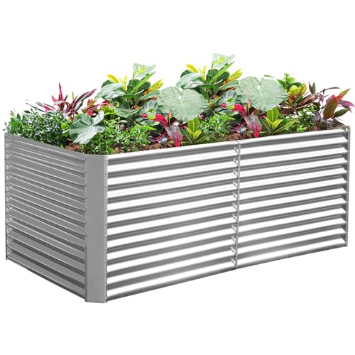 Land Guard 8x4x3ft Rectangular Galvanized Raised Garden Beds, Large-Capacity Metal Planter Box Outdoor, Durable Deep Raised Garden Bed 3ft Tall, Raised Beds for Gardening Vegetables, Classic Silver