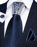 DiBanGu Mens Tie Set,Silk Solid Necktie and Shiny Tie Accessories Pocket Square Cufflinks Set With Gift Box for Wedding Party, Navy Blue