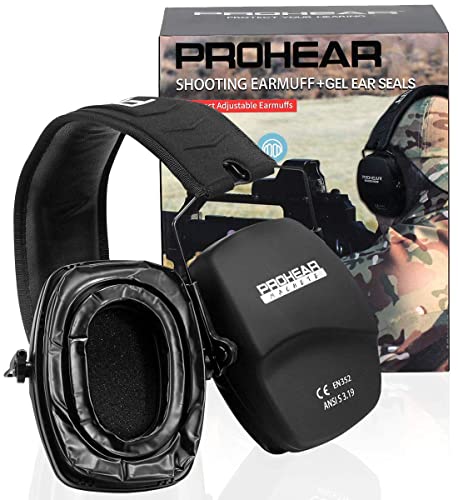 PROHEAR 016-GEP02 Shooting Ear Protection Safety Muffs with Gel Ear Seals with groove, NRR 26dB Noise Reduction Slim Low Profile Passive Earmuffs, Folding Hearing Protector for Airsoft, Hunting