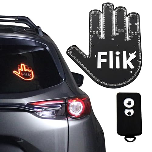 FLIK - THE ORIGINAL Middle Finger Light - Give The Bird & Wave to Drivers - Hottest Gifted Car Accessories, Truck Accessories Car Gadgets Road Rage Signs for Men, Women, Teens - Funny Back Window Sign