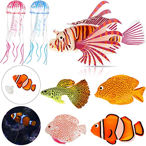 Weewooday 7 Pieces Artificial Fish Colorful Fake Fish Glowing Effect Aquarium Decor Floating Ornament for Tank Decoration(Classic Color)