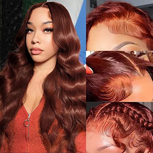 Reddish Brown Wig Human Hair 30 Inch Lace Front Wigs Human Hair Pre Plucked 13x4 Body Wave Frontal Wigs Human Hair Auburn Colored Human Hair Lace Front Wigs HD Lace Frontal Human Hair Wigs