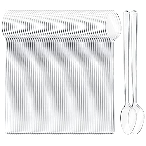 200 Pieces Long Clear Plastic Ice Cream Spoons 7.09 Inch Disposable Utensils Sundae Spoons Long Handle Spoon for Ice Cream, Milkshakes, Tea and Floats, Stirring Cocktails and Tall Beverages