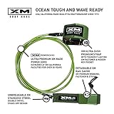 XM SURF MORE Premium Surfboard Leash, 10ft, Made in USA, Regular Cord Thickness (.270in), Key Pocket, Unbreakable Swivels, Detachable Railsaver, Smoke Leash, Black Strap, Kink-Free [3 Year Warranty]