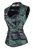 Charmian Women's Steel Boned Retro Goth Brocade Steampunk Bustiers Corset Top with Jacket and Belt Green XX-Large