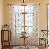 AmHoo 2 Panels Embroidered Leaf Pattern Semi Sheer Curtains Foliage Floral Voile Window Draperies Treatment for Bedroom Living Room Rod Pocket White Sage Green 53 x 84 Inch