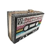 Renabro Women Retro Radio Shape Crossbody Bag Rhinestone Metal Vintage Evening Clutch Purses(colorful party)