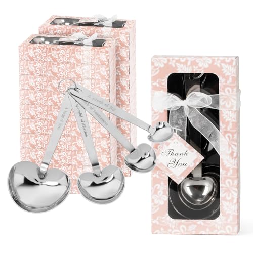Qonmpcvu 50 Packs Heart Shaped Measuring Spoons, Wedding Favors For Guests, Baby Shower Favors For Guests Bridal Shower Party Or Wedding Favors Decorations With Individual Gift Boxes (PINK)