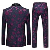 Tuxedo Suits for Men 3 Piece Regular Fit Suit Floral Pattern Blazer Jacket Waistcoat Pants Men Suit Set for Wedding Violet Purple