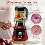 Koblenz Bob Blender, Countertop with Reversible motor, Speed Knob and 6 Functions, 1400-watt Motor, 68 oz. Capacity, Super Silent Operation, Includes 1 To-Go Cup and Tamper, Black/Red, LKM-9608