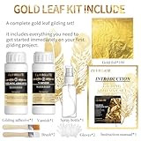 Gilding Adhesive Set, LUVBOATE Gold Leaf Kit, 3.53oz Water Based Adhesive and 3.53oz Varnish with Gold Leaf Sheet 100 pcs, Gold Foil Set for Arts, Craft, Painting, Furniture and Decoration