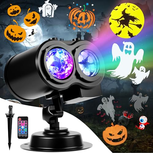 Brighter Halloween Decorations Projector Lights for Home, 2025 Upgraded Holiday Projectors with 19 HD Replaceable Slides (3D Ocean Wave & Patterns), Weather Proof Halloween Projector Light Show