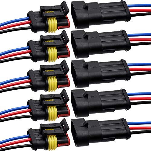 3 Pin Connector Waterproof Connector, Male and Female Way 16 AWG Wire Suitable for car Truck, Boat and Other Wire Connection 5 kit