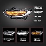 VLAND LED Headlights Assembly Compatible For 10TH Gen Honda Civic Sedan/Coupe/Hatchback/Type R 2016 2017 2018 2019 2020 2021, W/Sequential Turn Signal, LED DRLs, H/L Beam Lens