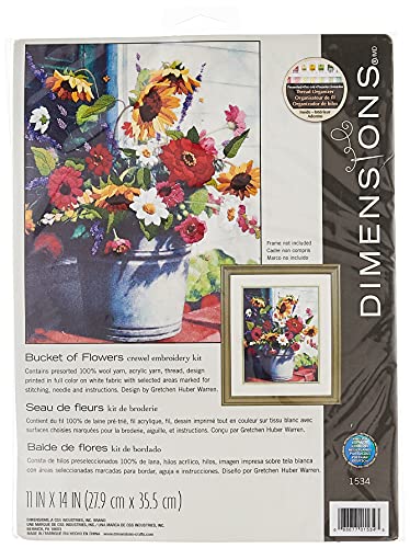 Dimensions Bucket of Flowers Crewel Embroidery Kit, 11'' W x 14'' H