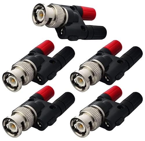onelinkmore BNC Male Plug to 2X 4mm Dual Banana Female Jack Socket Binding Post RF Coax Coaxial Splitter Connector BNC Banana Adapter for HF Radio Antennas Oscilloscope DVM Pack of 5