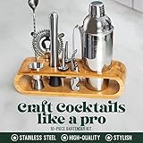 Mixology Bartender Kit: 10-Piece Bar Tool Set with Bamboo Stand | Perfect Home Bartending Kit and Martini Cocktail Shaker Set for a Perfect Drink Mixing Experience | Fun Housewarming Gift (Silver)