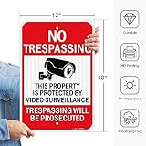 GicnKeuz Large Video Surveillance Signs, 18x12 Inches No Trespassing Sign Private Property Sign,Engineer Grade Reflective Aluminum, Fade Resistant,Indoor or Outdoor Use (2-Pack)