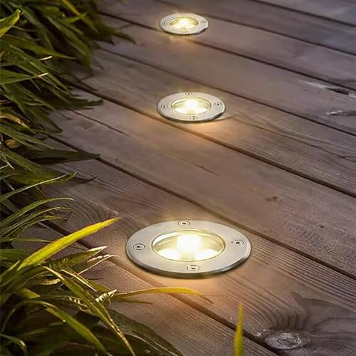 Outdoor Landscape Lights - LED Buried Lights, AC 24V Low Voltage Round Ultra-Thin Garden Ground Lights, IP67 Waterproof Optical Lens LED Chip Spotlight, Driveway Park Patio Floor Lamp(Yellow,6W)