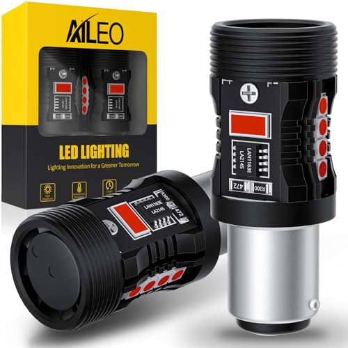 AILEO 1157 BAY15D LED Bulbs Red 600% Super Bright,28W 4800LM,CANBUS Error Free&Cooling Fan,Compatible with 2057 2357 7528 1034 P21/5W LED for Brake Stop Tail Lights,Rear Turn Signal Light,2-Pack