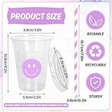 Whaline 60Pcs Smile Face Disposable Plastic Cups with Lids and Straws 12oz Pastel Preppy Smile Pattern Cold Beverage Drinking Cup for First Birthday Baby Shower Wedding