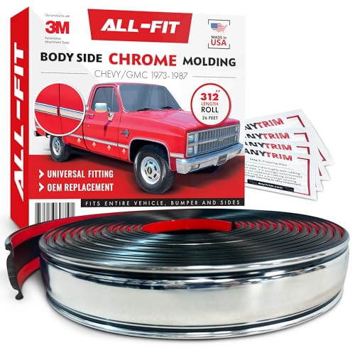 All-Fit Automotive Replacement SBS - Square Body Side Molding (2.25") – OEM Grade Chrome Trim fits 1973-1987 Chevy Truck, GMC Pickup and Suburban – Easy Install with 3M Automotive Tape (26 Ft)