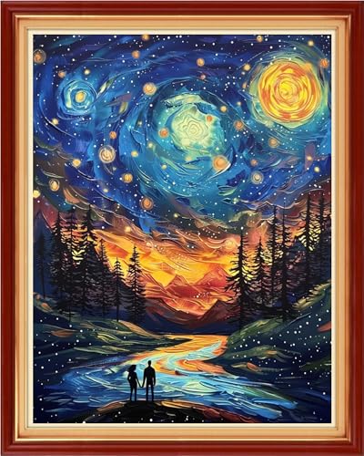 DMCART Stamped Cross Stitch Kits for Beginners Full Range of Cross Stitching Preprinted Embroidery Kits for Adults, 11CT Embroidery Pattern Needlepoint Kits-Van Gogh's Starry Sky16x20 inchs