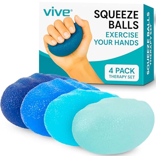 Vive Squeeze Balls for Hand Therapy Set (4 Pack) - Grip Strengthener Occupational Exercise Equipment for Arthitis, Parkinsons, Stroke, Carpal Tunnel Recovery - Stress Relief Massage Putty Finger Toy