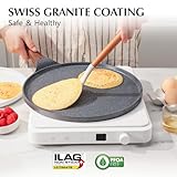 SENSARTE Nonstick Crepe Pan, Swiss Granite Coating Dosa Pan Pancake Flat Skillet Tawa Griddle 12-Inch with Stay-Cool Handle, Induction Compatible, PFOA Free