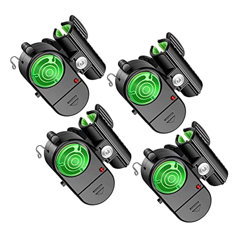 MuNanshan New 4Pcs Fishing Bite Alarm, Sensitive Electronic Fishing Alarms Indicator, Sound Bite Alert Bell with LED Lights