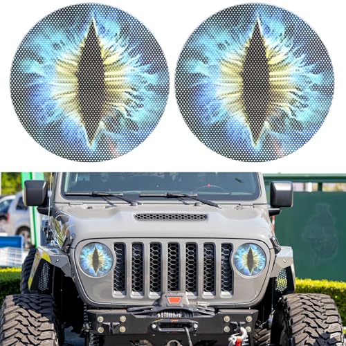 Vyqloren Beast Eyes Headlight Decals, 3D Round Stickers and Decals for Jeep Wrangler, Stereo Eyes Headlight Decal Stickers(Blue)