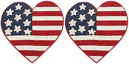 Lightnpro Heart Shape Beaded Placemat Pack of 2, Beaded Charger Placemat for Indepence Day, American Flag Placemat - Red White Blue - 13 Inch - Hand Mande by Skilled Artisans