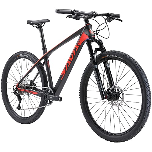 SAVADECK Carbon Fiber Mountain Bike, Deck 6.1 Carbon Frame MTB 27.5" /29'' Wheels Complete Hard Tail Mountain Bicycle 12 Speeds with DEORE M6100 Groupset (Black Red,29x15')
