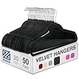 Zober Velvet Hangers 50 Pack - Black for Coats, Pants & Dress Clothes - Non Slip w/ 360 Degree Swivel, Holds up to 10 lbs - Strong Felt Hangers for Clothing