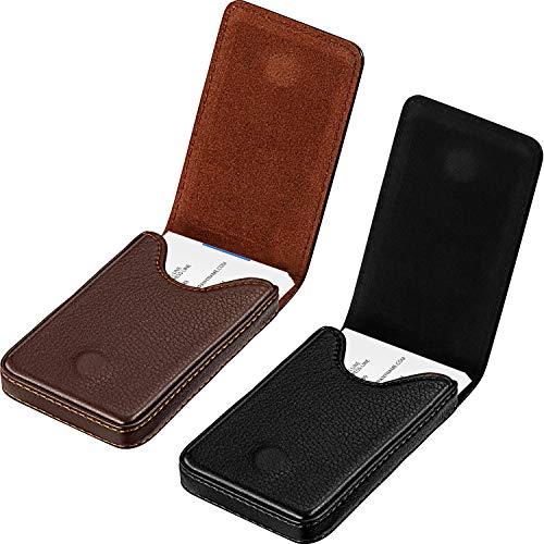 Outus 2 Pieces Business Card Holder, PU Leather Business Card Case Pocket Wallet with Magnetic Shut for Men Women(Black and Coffee,Classic)