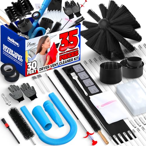 Holikme 20 Pieces Dryer Vent Cleaner Kit, Include 30Feet Dryer Vent Cleaning Brush, Dryer Lint Vacuum Attachment, Lint Brush & Dryer Adapters, Blue