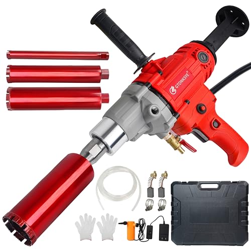 Gtonksye Diamond Core Drilling Machine, Handheld Dry and Wet Core Drill Rig, 1-1/4"Threaded Shaft, Equipped with Wet Drill Bits 1.25", 2.5", 3.25",4"and Water Pump Set, for Concrete Bricks and Stones