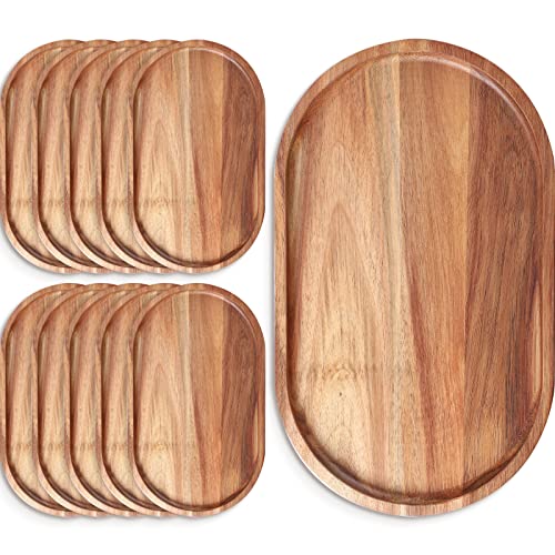 Rtteri 10 Pcs Wood Serving Tray Wooden Serving Platters Oval Charcuterie Boards Decorative Cheese Plates for Food Appetizer Dish Vegetable Fruit Snack Dessert Home Party Dinner Decor, 12" x 7" x 1"