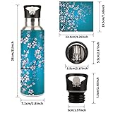 YoCosy Insulated Stainless Steel Water Bottle with Straw 20oz Japanese Cherry Blossom Flower Floral Sports Water Bottles BPA Free Leakproof Metal Vacuum Flask Jug for Kids Gym Fitness